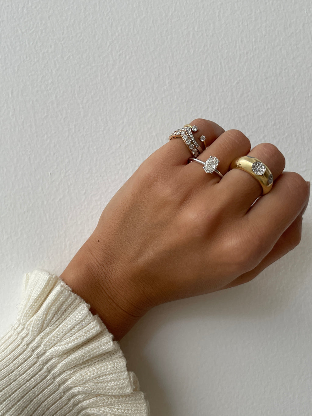 White Diamond Ring Cuff