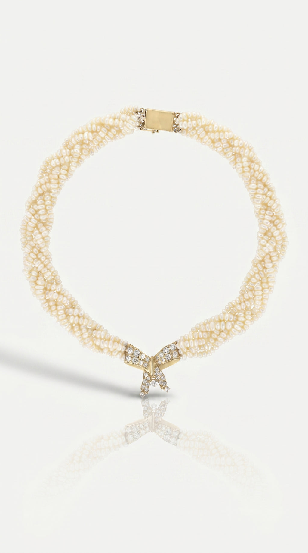 Diamond Bow Pearl Necklace