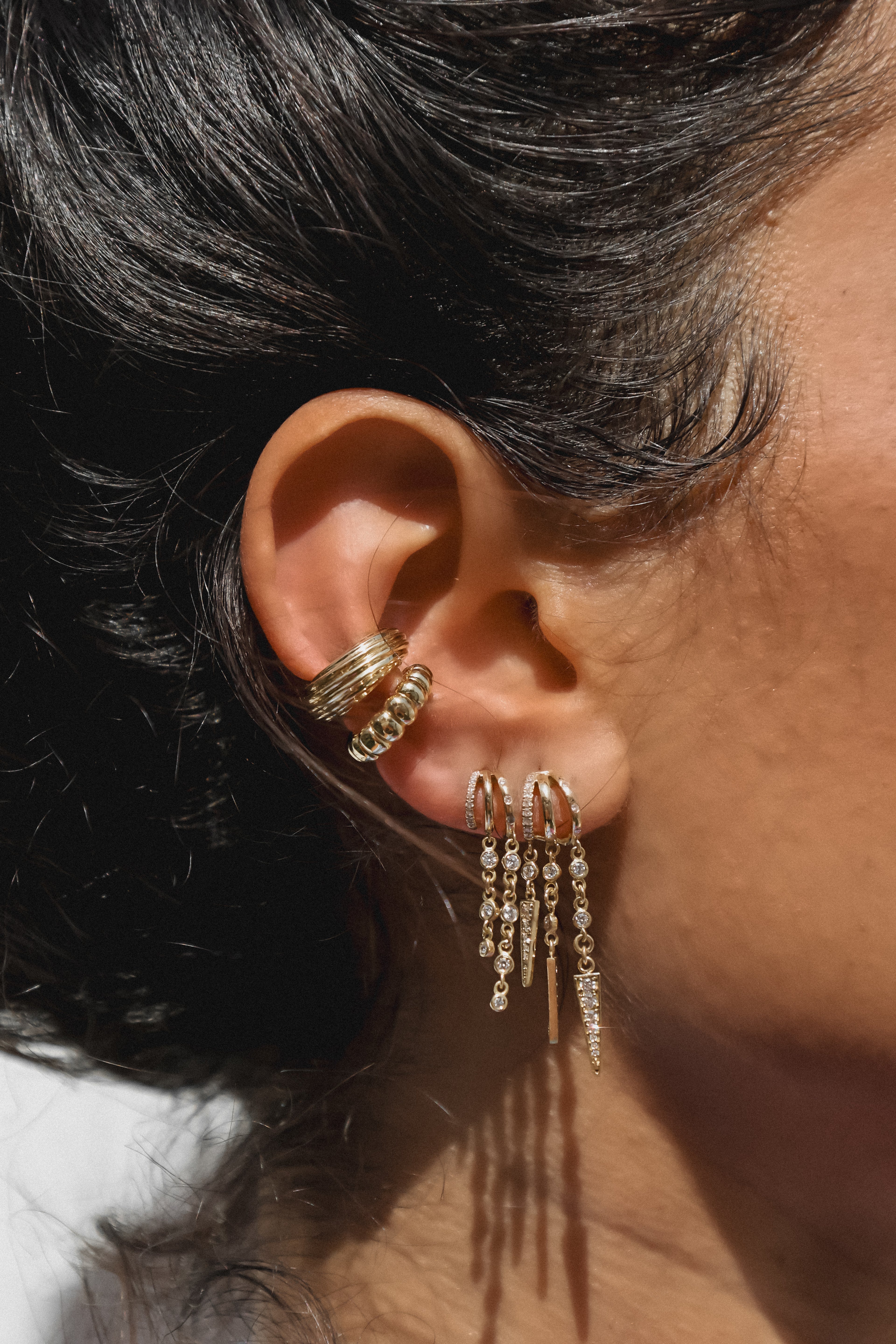 Tri Hoop Long Earrings