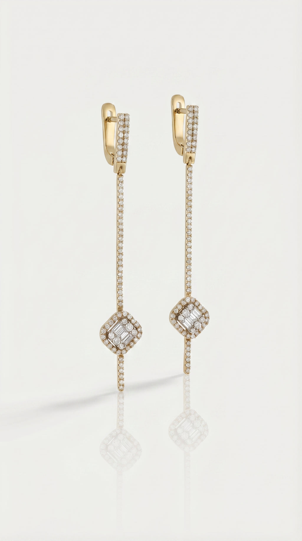 Diamond Cushion Drop Earrings