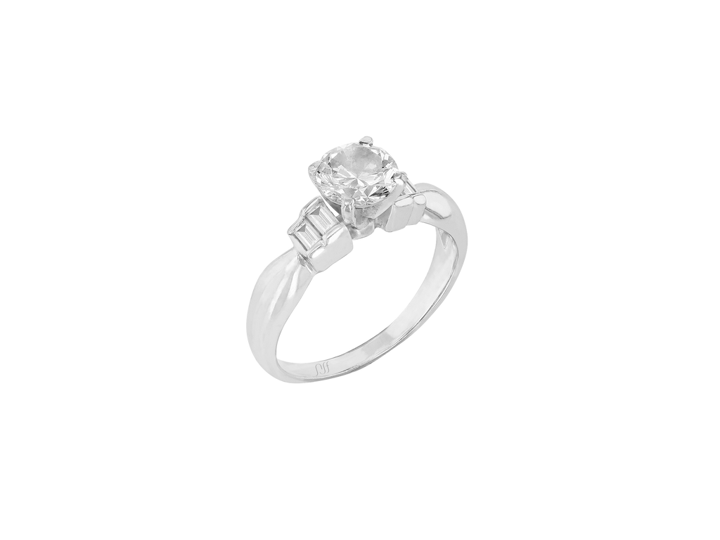 Round Baguette Diamond Solitaire