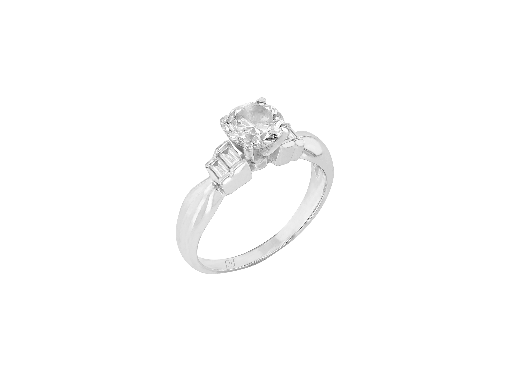 Round Baguette Diamond Solitaire
