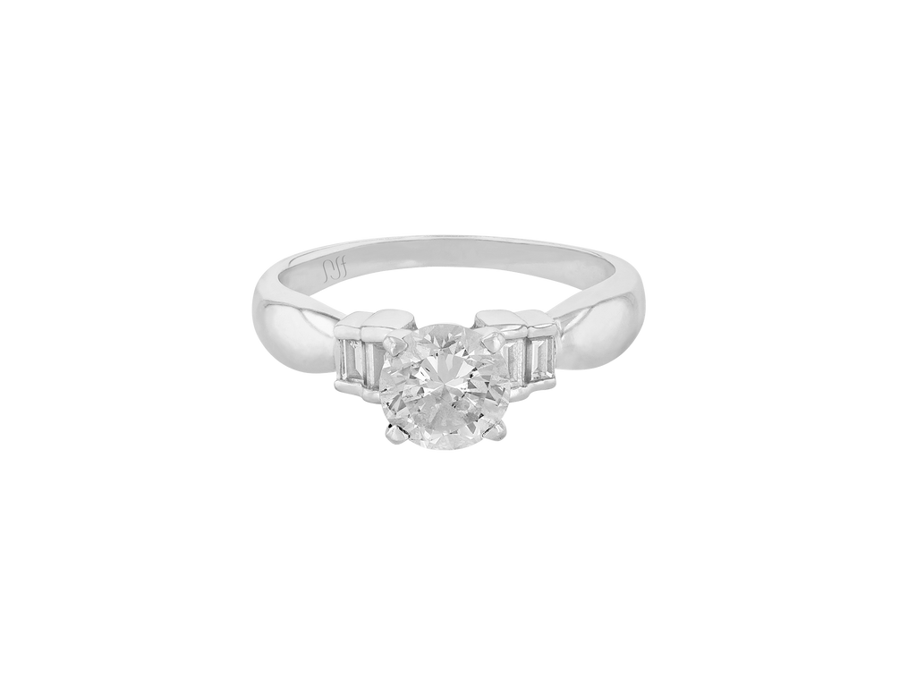 Round Baguette Diamond Solitaire