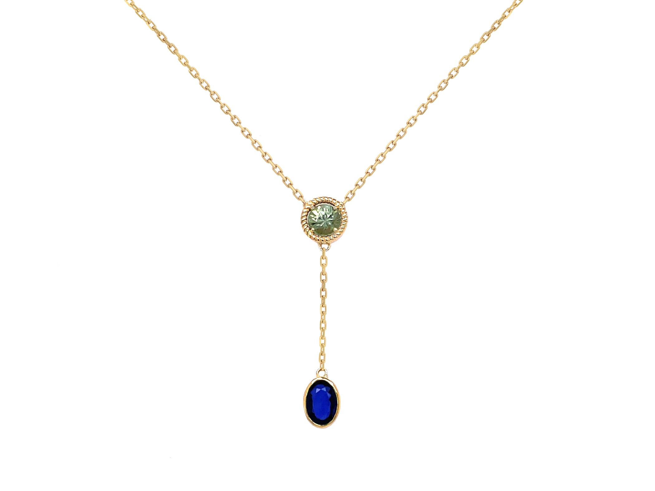 Green & Blue Sapphire Drop Pendant