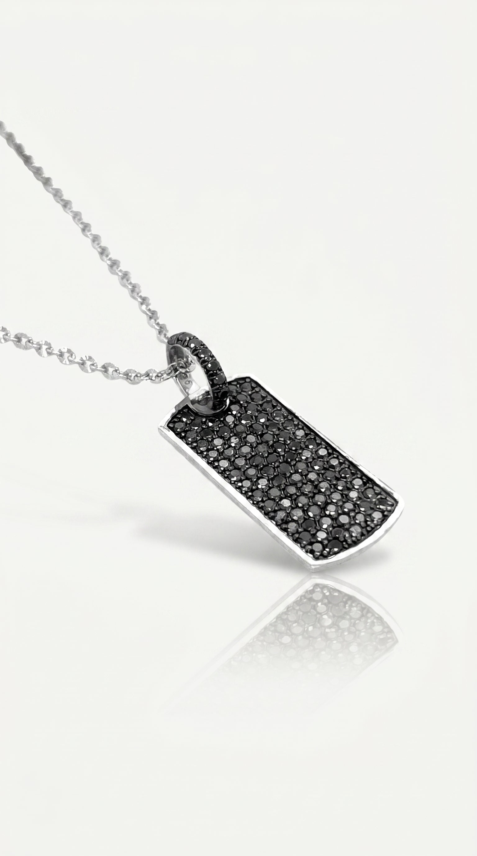 Black on Silver Tag Necklace