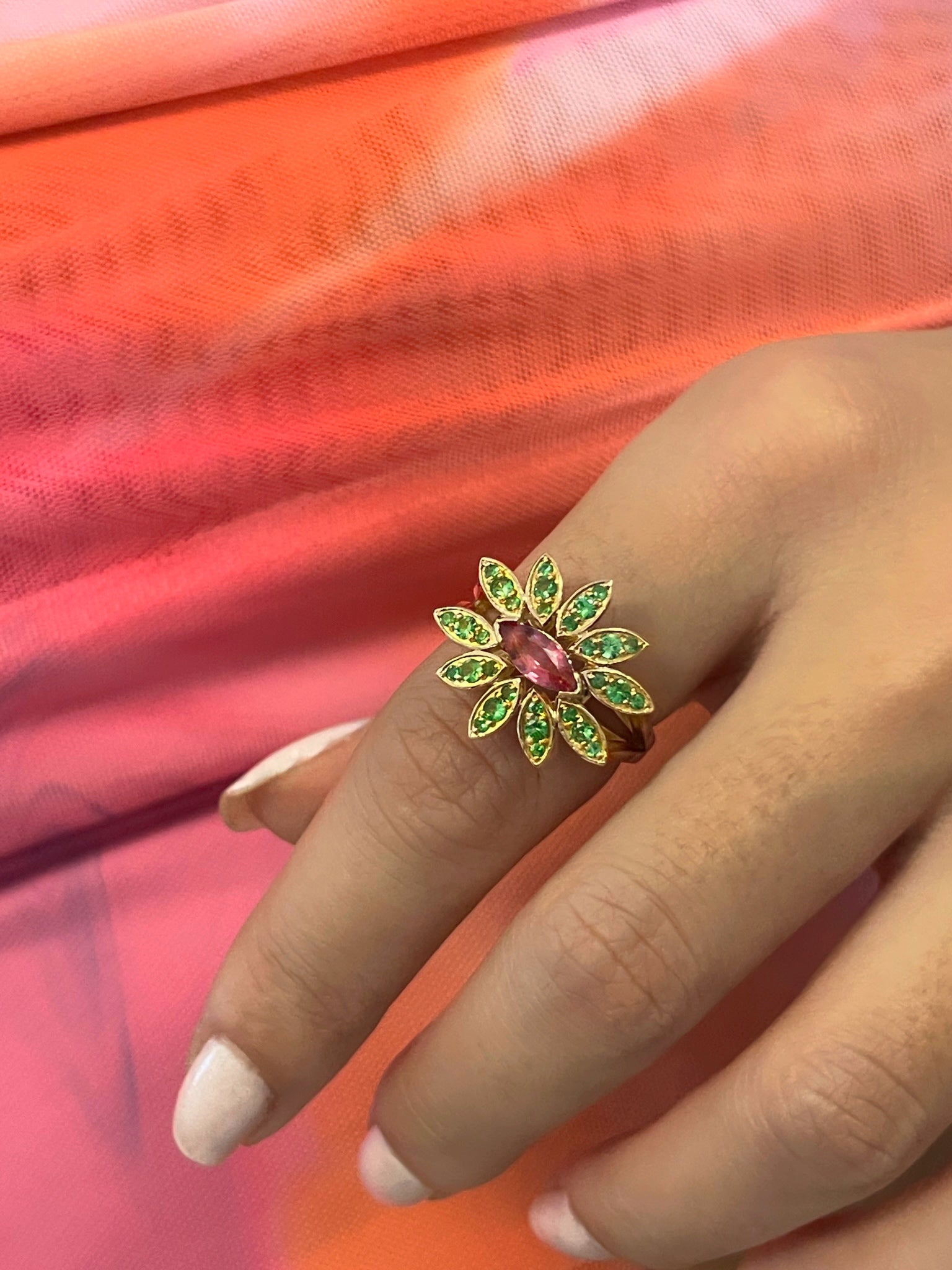 Tsavorite Tourmaline Sunbloom Ring