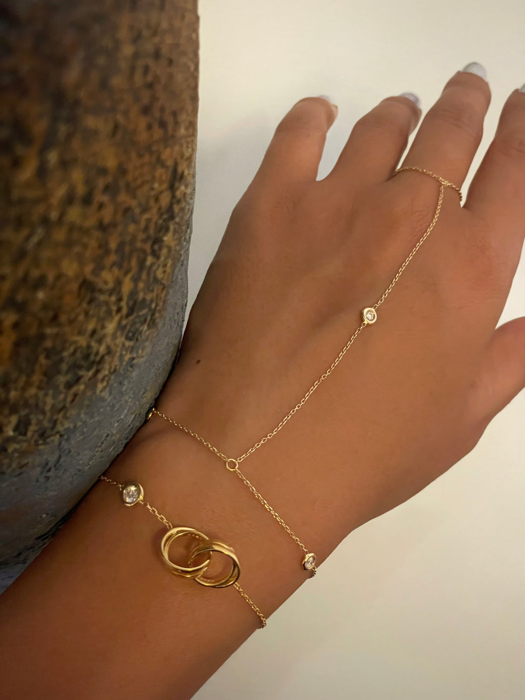 Tri Diamond Finger Bracelet