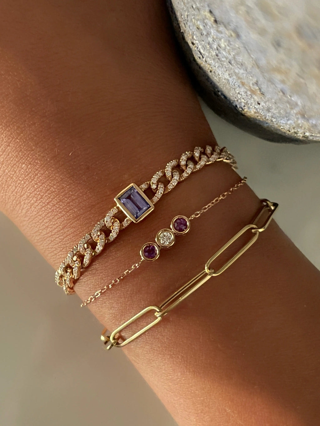 Amethyst Diamond Bezel Bracelet