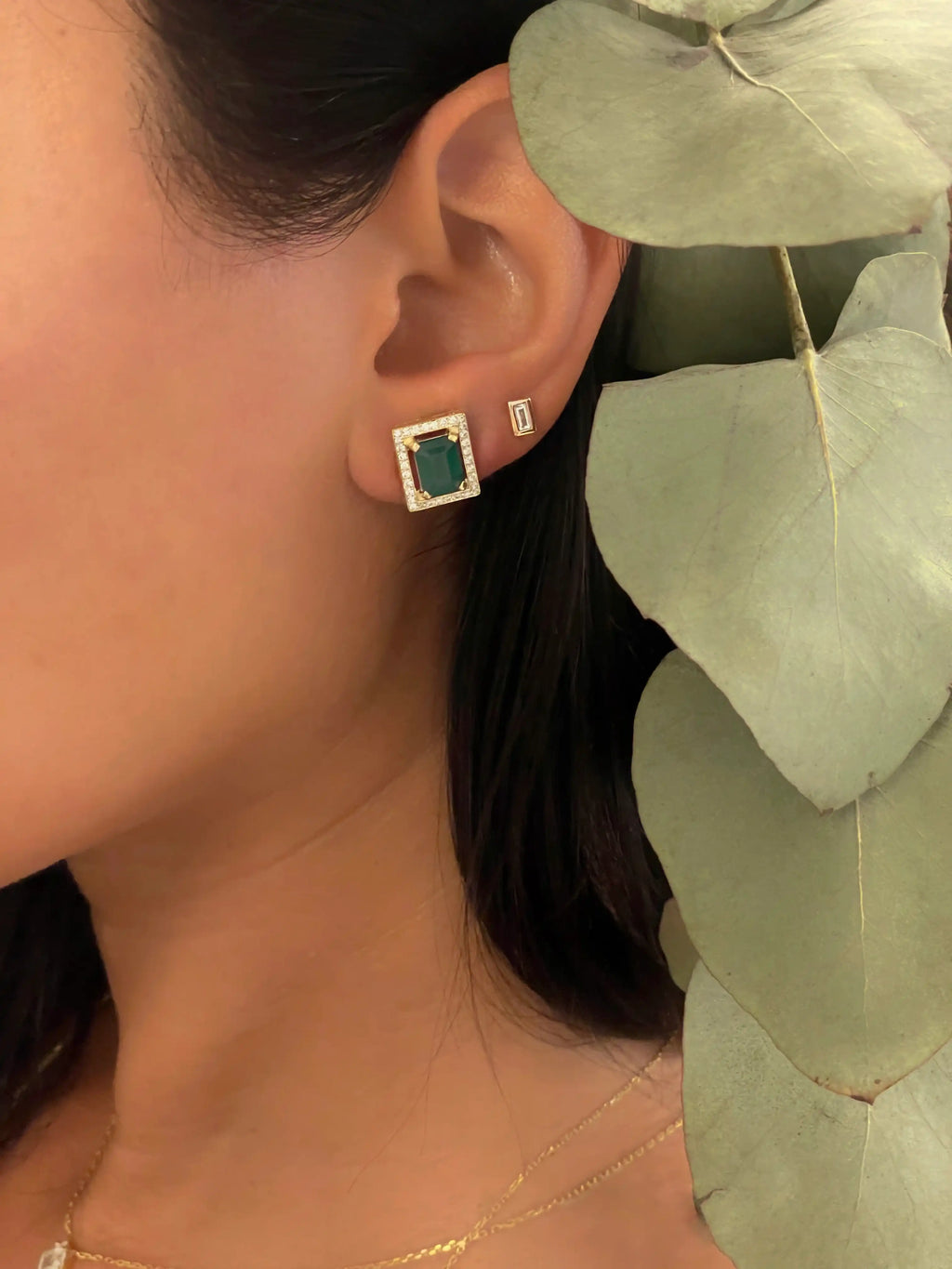Green Emerald Diamond Studs