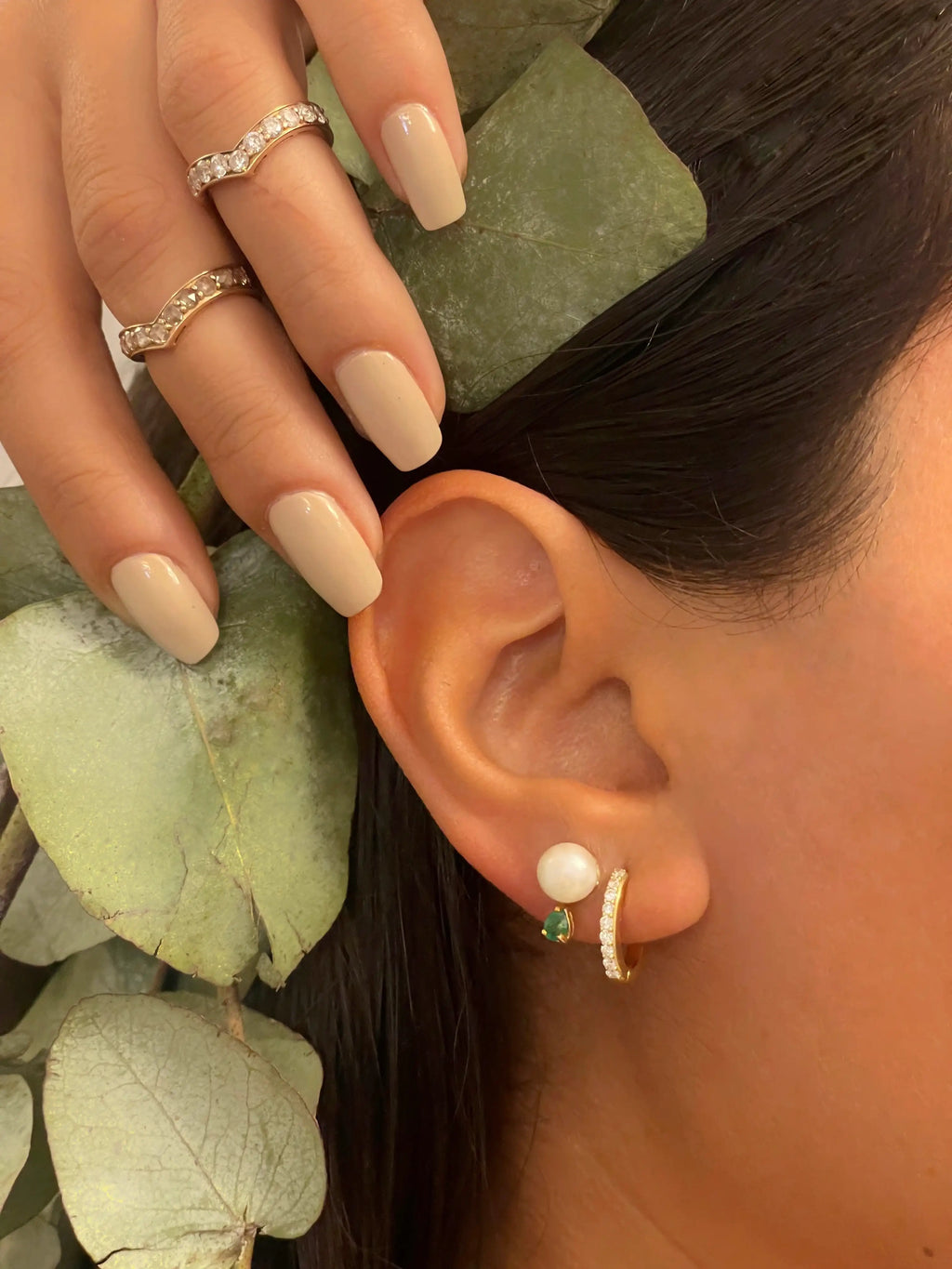 Green Emerald Pearl Earrings