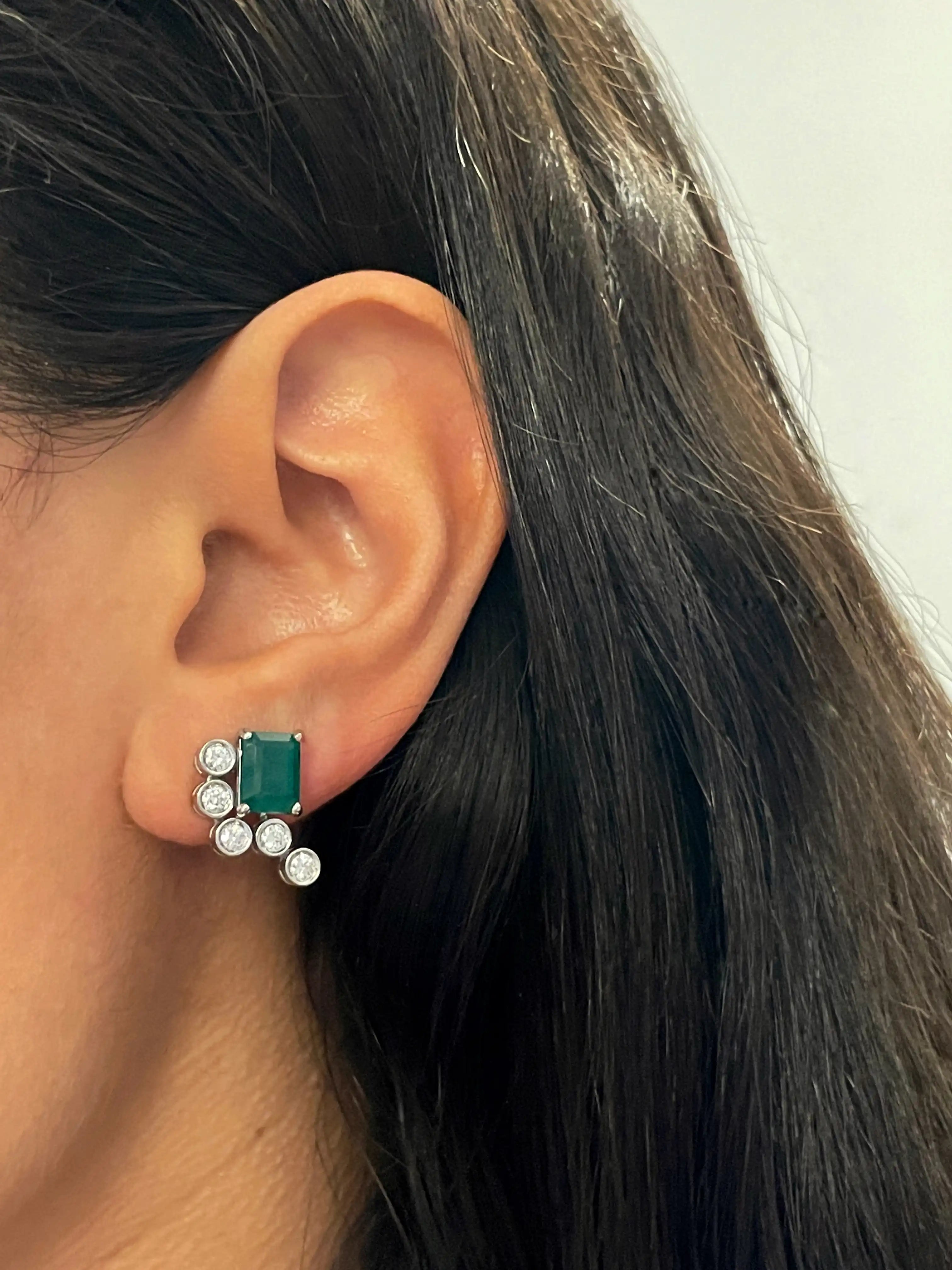 Emerald Diamond Bezel Earrings