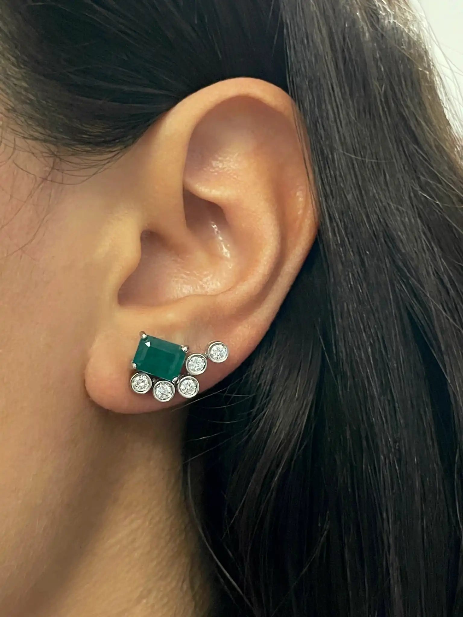 Emerald Diamond Bezel Earrings