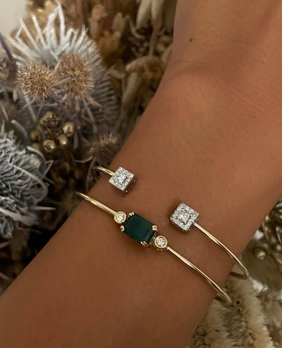 Emerald Double Diamond Bangle