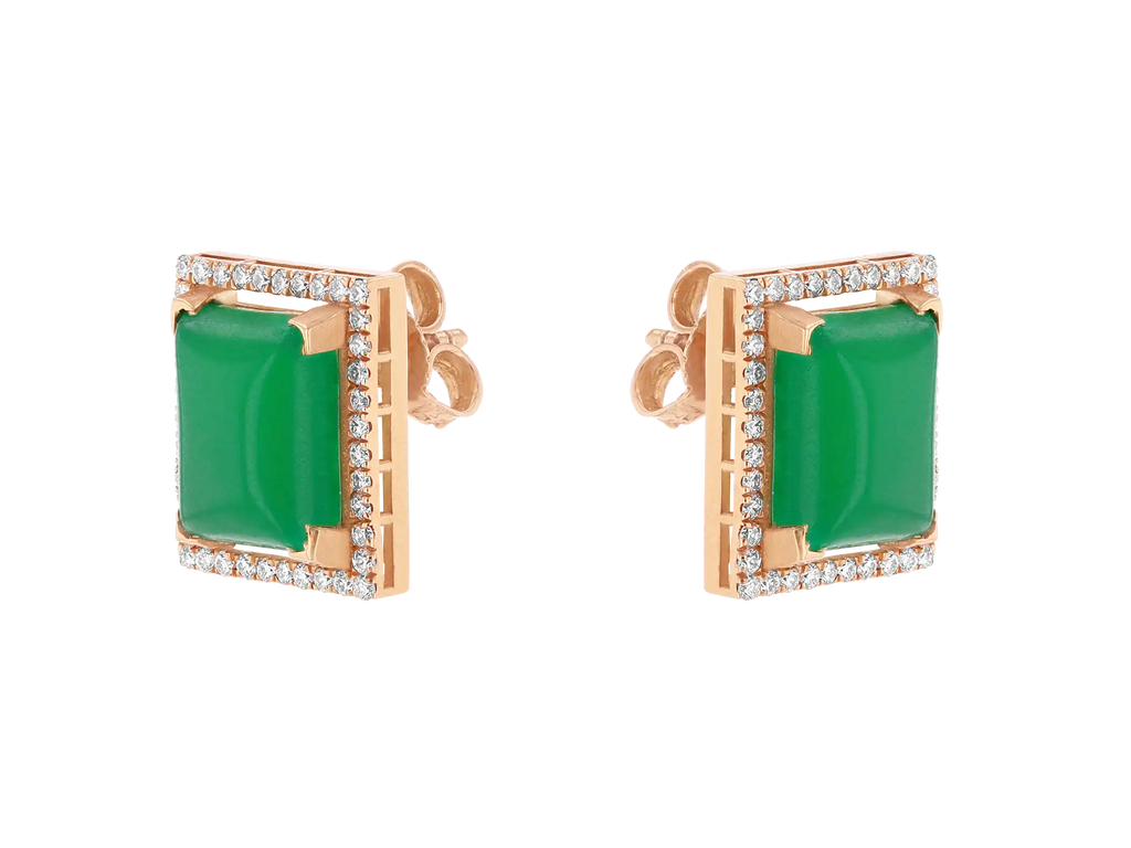 Green Emerald Diamond Studs