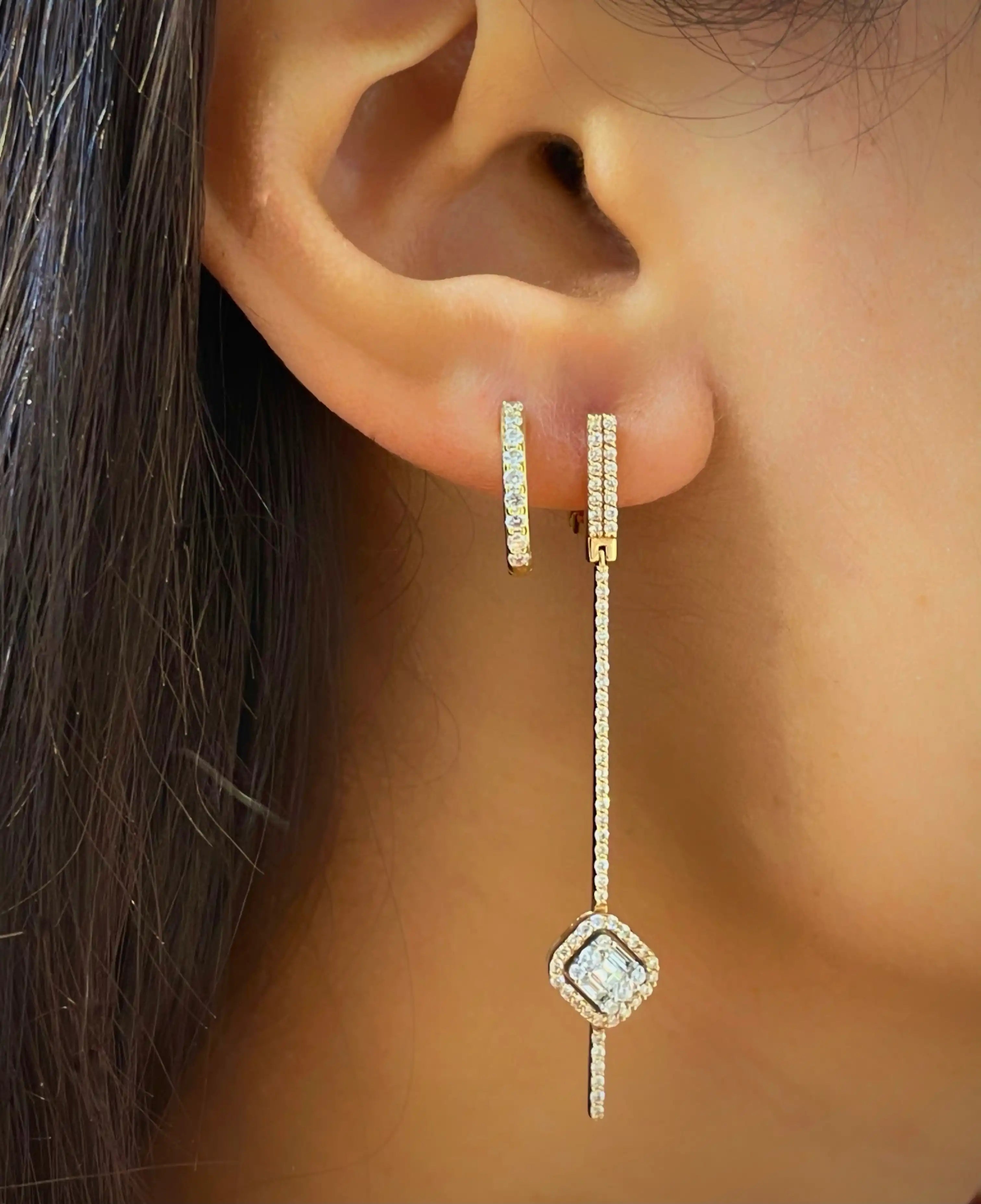 Diamond Cushion Drop Earrings