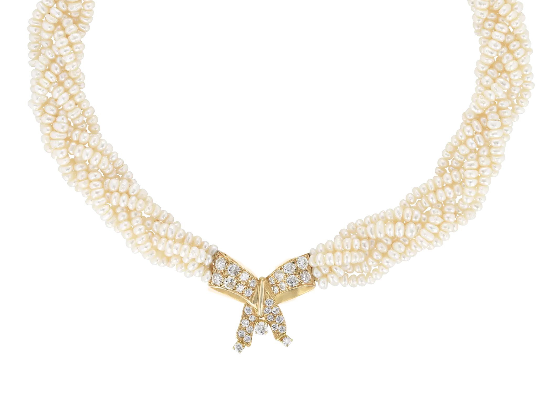 Diamond Bow Pearl Necklace