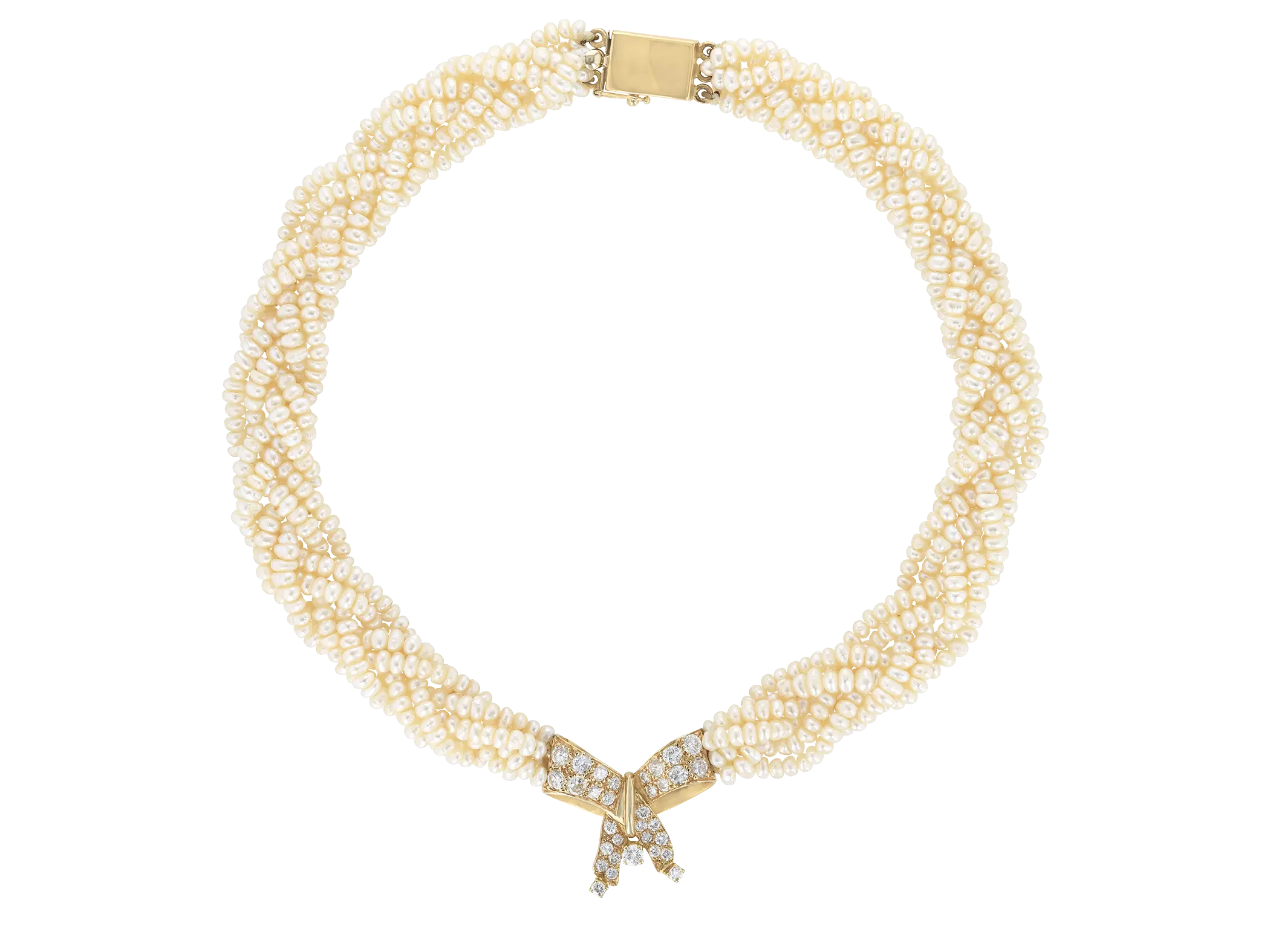 Diamond Bow Pearl Necklace