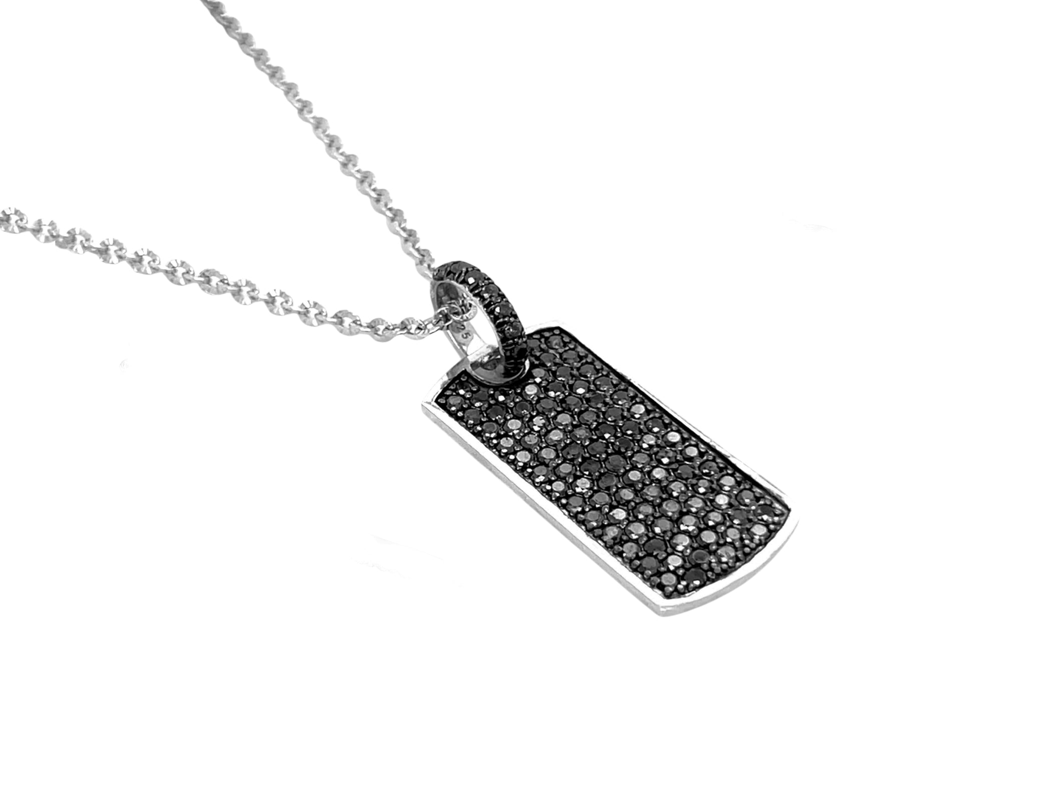 Black on Silver Tag Necklace